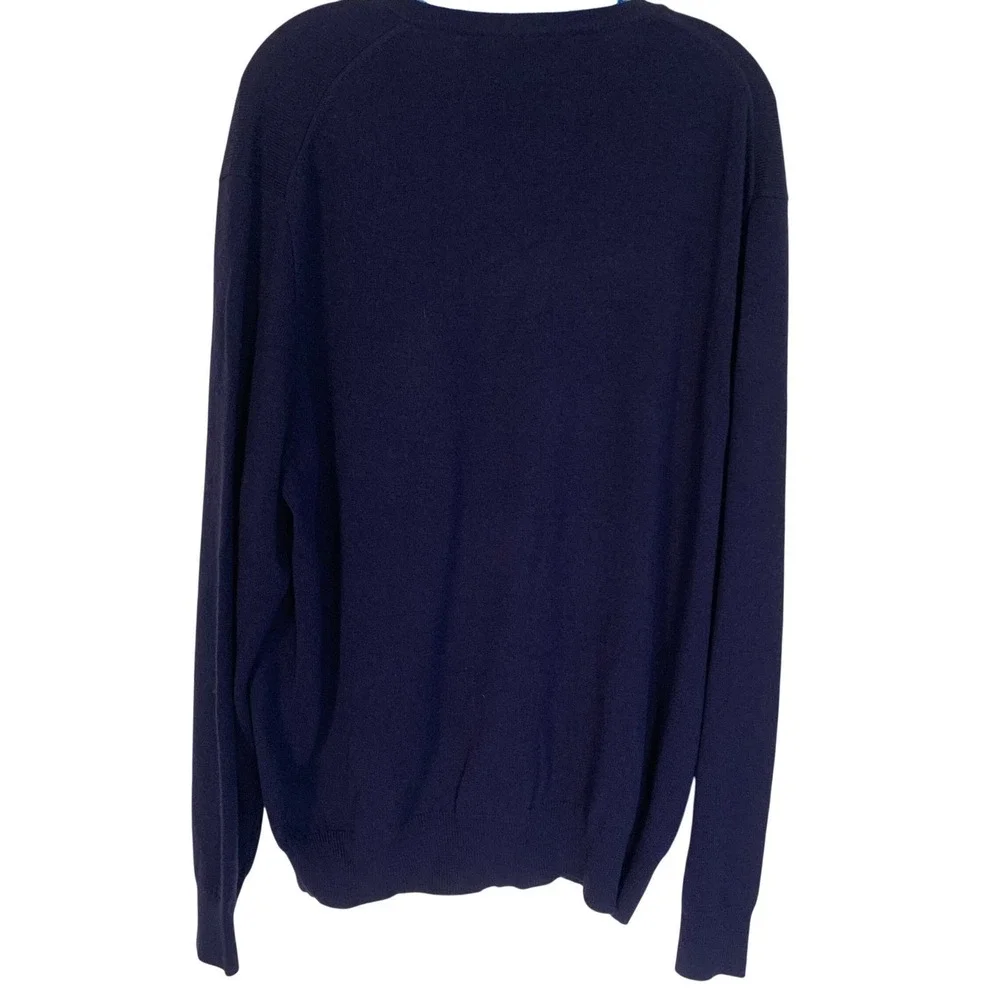 Polo Ralph Lauren XXL Sweater Navy Excellent V-Neck Merino Wool Italian Red Pony
